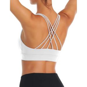 image:imageOYANUS Sports Bras for Women Sexy Crisscross Back Padded Strappy Workout Bras Medium Support Yoga Bra with Removable CupsZ01white