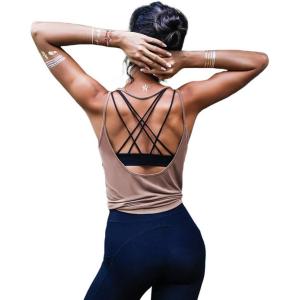 image:imageOYANUS Womens Summer Workout Tops Sexy Backless Yoga Shirts Open Back Activewear Running Sports Gym Tank TopsBisque