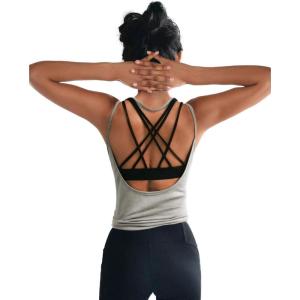 image:imageOYANUS Womens Summer Workout Tops Sexy Backless Yoga Shirts Open Back Activewear Running Sports Gym Tank TopsGray