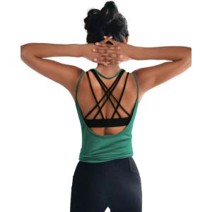 image:imageOYANUS Womens Summer Workout Tops Sexy Backless Yoga Shirts Open Back Activewear Running Sports Gym Tank TopsInkgreen