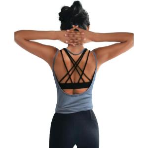 image:imageOYANUS Womens Summer Workout Tops Sexy Backless Yoga Shirts Open Back Activewear Running Sports Gym Tank TopsLightblue