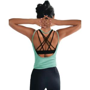 image:imageOYANUS Womens Summer Workout Tops Sexy Backless Yoga Shirts Open Back Activewear Running Sports Gym Tank TopsMintgreen