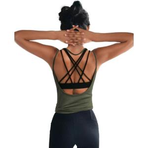 image:imageOYANUS Womens Summer Workout Tops Sexy Backless Yoga Shirts Open Back Activewear Running Sports Gym Tank TopsOlive