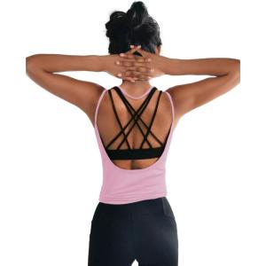 image:imageOYANUS Womens Summer Workout Tops Sexy Backless Yoga Shirts Open Back Activewear Running Sports Gym Tank TopsPink
