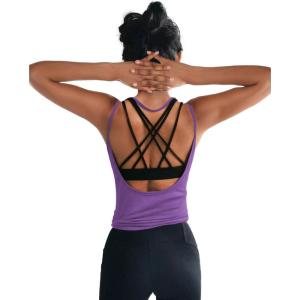 image:imageOYANUS Womens Summer Workout Tops Sexy Backless Yoga Shirts Open Back Activewear Running Sports Gym Tank TopsPurple