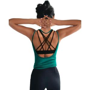 image:imageOYANUS Womens Summer Workout Tops Sexy Backless Yoga Shirts Open Back Activewear Running Sports Gym Tank TopsTeal