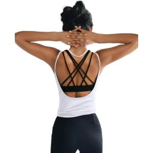 image:imageOYANUS Womens Summer Workout Tops Sexy Backless Yoga Shirts Open Back Activewear Running Sports Gym Tank TopsWhite