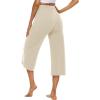 image:imageOYANUS Capris for Women Casual Summer Loose Comfy Drawstring Wide Leg Capri Pants with PocketsBeige
