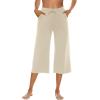 image:imageOYANUS Capris for Women Casual Summer Loose Comfy Drawstring Wide Leg Capri Pants with PocketsBeige