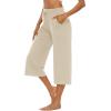 image:imageOYANUS Capris for Women Casual Summer Loose Comfy Drawstring Wide Leg Capri Pants with PocketsBeige