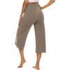 image:imageOYANUS Capris for Women Casual Summer Loose Comfy Drawstring Wide Leg Capri Pants with PocketsLightkhaki