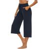 image:imageOYANUS Capris for Women Casual Summer Loose Comfy Drawstring Wide Leg Capri Pants with PocketsNavy