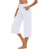 image:imageOYANUS Capris for Women Casual Summer Loose Comfy Drawstring Wide Leg Capri Pants with PocketsWhite