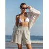 image:imageOYANUS Womens Summer Linen Shorts High Waisted Wide Leg Casual Beach Vacation Lounge Elastic Waist Shorts with PocketsBeige