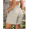 image:imageOYANUS Womens Summer Linen Shorts High Waisted Wide Leg Casual Beach Vacation Lounge Elastic Waist Shorts with PocketsBeige