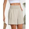 image:imageOYANUS Womens Summer Linen Shorts High Waisted Wide Leg Casual Beach Vacation Lounge Elastic Waist Shorts with PocketsBeige