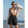 image:imageOYANUS Womens Summer Linen Shorts High Waisted Wide Leg Casual Beach Vacation Lounge Elastic Waist Shorts with PocketsBlack