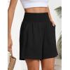 image:imageOYANUS Womens Summer Linen Shorts High Waisted Wide Leg Casual Beach Vacation Lounge Elastic Waist Shorts with PocketsBlack