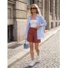 image:imageOYANUS Womens Summer Linen Shorts High Waisted Wide Leg Casual Beach Vacation Lounge Elastic Waist Shorts with PocketsBrick Red
