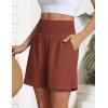 image:imageOYANUS Womens Summer Linen Shorts High Waisted Wide Leg Casual Beach Vacation Lounge Elastic Waist Shorts with PocketsBrick Red