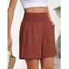 image:imageOYANUS Womens Summer Linen Shorts High Waisted Wide Leg Casual Beach Vacation Lounge Elastic Waist Shorts with PocketsBrick Red
