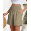image:imageOYANUS Womens Summer Linen Shorts High Waisted Wide Leg Casual Beach Vacation Lounge Elastic Waist Shorts with PocketsKhaki