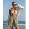 image:imageOYANUS Womens Summer Linen Shorts High Waisted Wide Leg Casual Beach Vacation Lounge Elastic Waist Shorts with PocketsKhaki