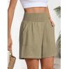 image:imageOYANUS Womens Summer Linen Shorts High Waisted Wide Leg Casual Beach Vacation Lounge Elastic Waist Shorts with PocketsKhaki
