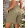 image:imageOYANUS Womens Summer Linen Shorts High Waisted Wide Leg Casual Beach Vacation Lounge Elastic Waist Shorts with PocketsKhaki