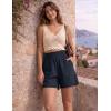 image:imageOYANUS Womens Summer Linen Shorts High Waisted Wide Leg Casual Beach Vacation Lounge Elastic Waist Shorts with PocketsNavy Blue