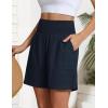 image:imageOYANUS Womens Summer Linen Shorts High Waisted Wide Leg Casual Beach Vacation Lounge Elastic Waist Shorts with PocketsNavy Blue