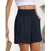 image:imageOYANUS Womens Summer Linen Shorts High Waisted Wide Leg Casual Beach Vacation Lounge Elastic Waist Shorts with PocketsNavy Blue