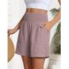 image:imageOYANUS Womens Summer Linen Shorts High Waisted Wide Leg Casual Beach Vacation Lounge Elastic Waist Shorts with PocketsPink
