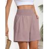 image:imageOYANUS Womens Summer Linen Shorts High Waisted Wide Leg Casual Beach Vacation Lounge Elastic Waist Shorts with PocketsPink