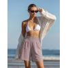 image:imageOYANUS Womens Summer Linen Shorts High Waisted Wide Leg Casual Beach Vacation Lounge Elastic Waist Shorts with PocketsPink