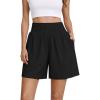 image:imageOYANUS Womens Summer Linen Shorts High Waisted Wide Leg Casual Beach Vacation Lounge Elastic Waist Shorts with PocketsBlack