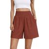 image:imageOYANUS Womens Summer Linen Shorts High Waisted Wide Leg Casual Beach Vacation Lounge Elastic Waist Shorts with PocketsBrick Red