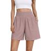 image:imageOYANUS Womens Summer Linen Shorts High Waisted Wide Leg Casual Beach Vacation Lounge Elastic Waist Shorts with PocketsPink
