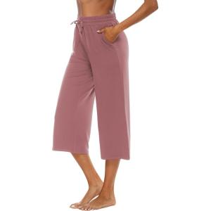 image:imageOYANUS Capris for Women Casual Summer Loose Comfy Drawstring Wide Leg Capri Pants with PocketsCameo