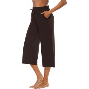 image:imageOYANUS Capris for Women Casual Summer Loose Comfy Drawstring Wide Leg Capri Pants with PocketsDarkbrown