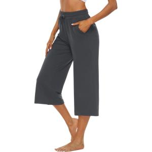 image:imageOYANUS Capris for Women Casual Summer Loose Comfy Drawstring Wide Leg Capri Pants with PocketsDarkgray