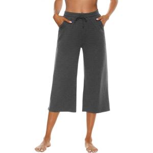 image:imageOYANUS Capris for Women Casual Summer Loose Comfy Drawstring Wide Leg Capri Pants with PocketsDeepgray