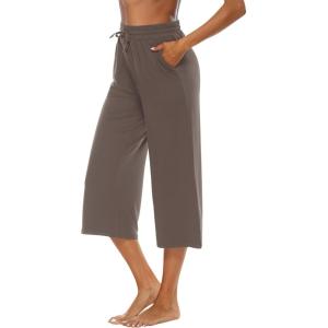 image:imageOYANUS Capris for Women Casual Summer Loose Comfy Drawstring Wide Leg Capri Pants with PocketsTaupe